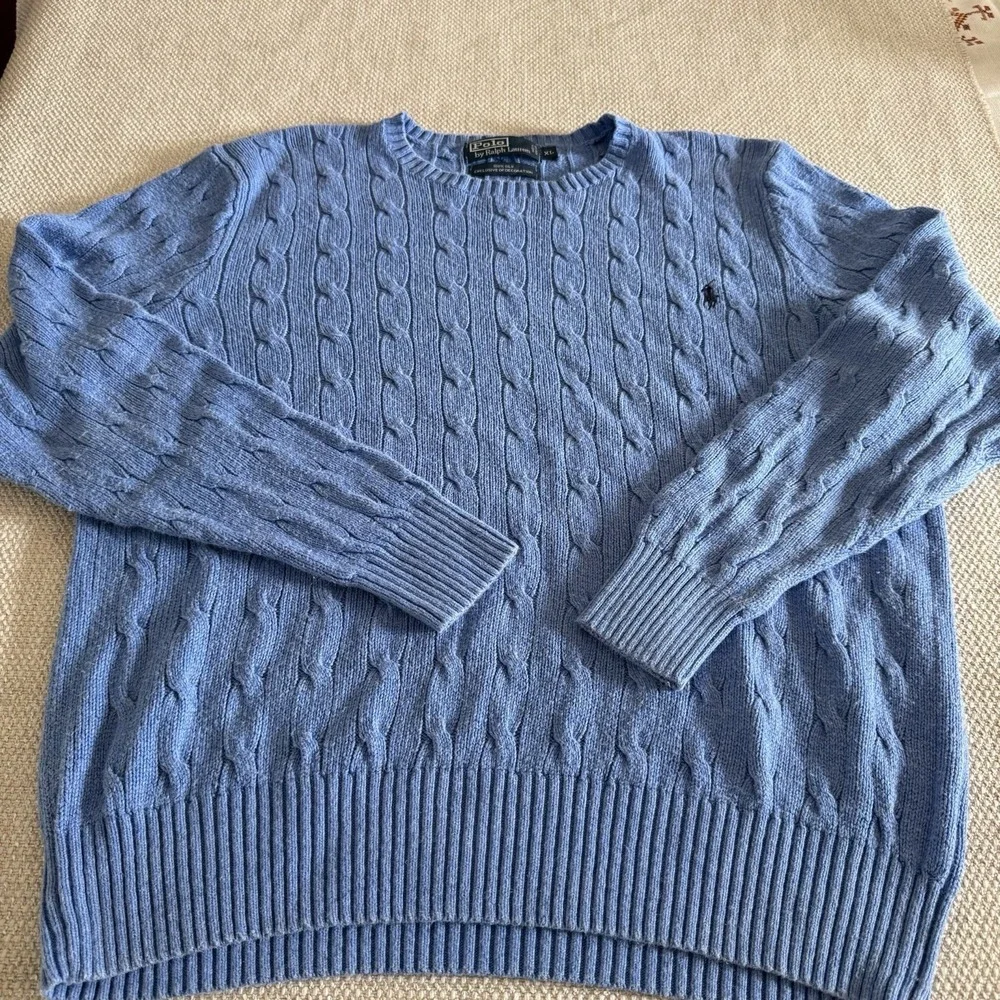 VTG 90s Mens L Blue Polo Ralph Lauren 100% Silk Cable Knit Sweater Blue Pony